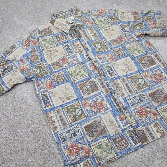 Tori Richard Shirt Men XL Tan Floral Hawaiian Cotton Lawn Short Sleeve Button Up - Picture 5 of 11